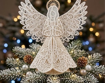 Sparkling Gold Lace Angel Christmas Tree Topper