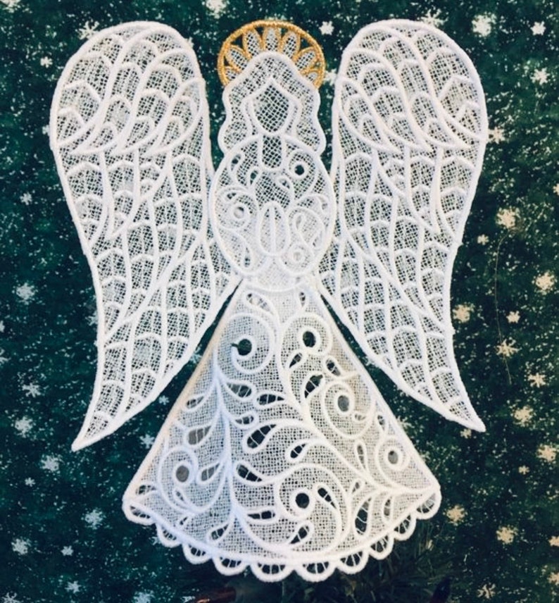 Hope Lace Angel Tree Topper with Gold Halo image 1