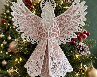 Sparkling Rose Gold Lace Angel Christmas Tree Topper