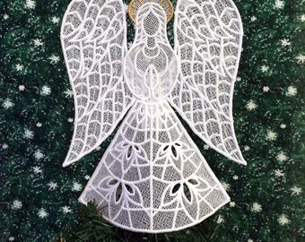 Noel Lace Angel Christmas Tree Topper With Gold Halo