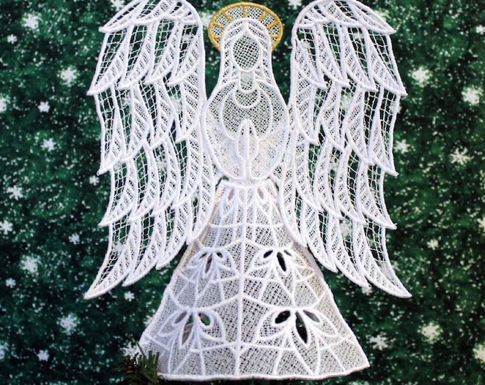 Joy Lace Angel Christmas Tree Topper With Gold Halo