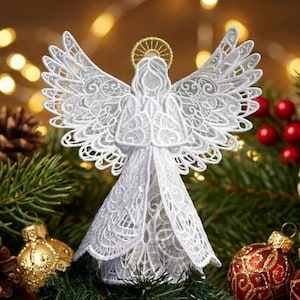 Adorno para árbol de Navidad con ángel de encaje brillante