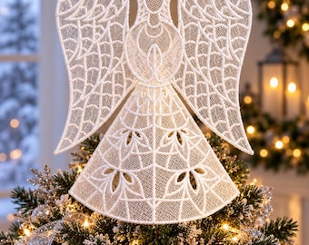 Noel Lace Angel Christmas Tree Topper With Gold Halo