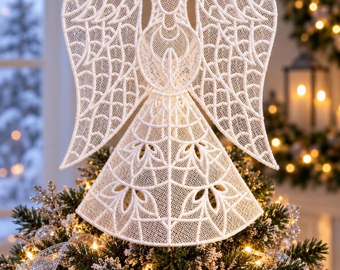 Noel Lace Angel Christmas Tree Topper With Gold Halo