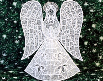 Noel Lace Angel Christmas Tree Topper With SILVER Halo
