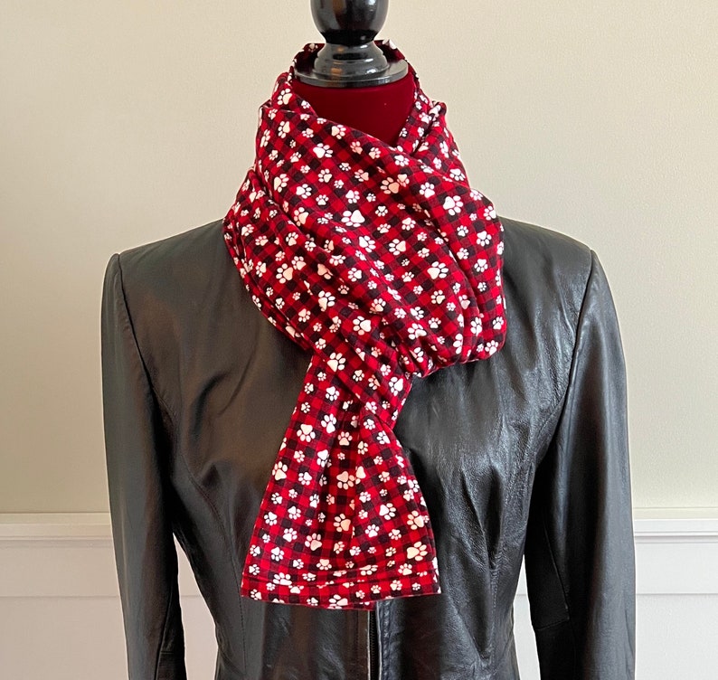 Red and Black Buffalo Check Paw Print Flannel Infinity Scarf image 3