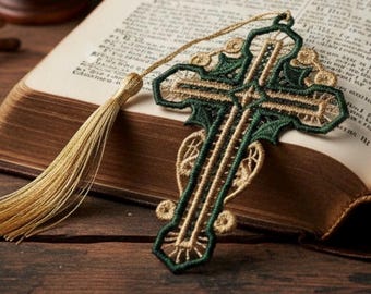 Green and Gold Cross Bookmark