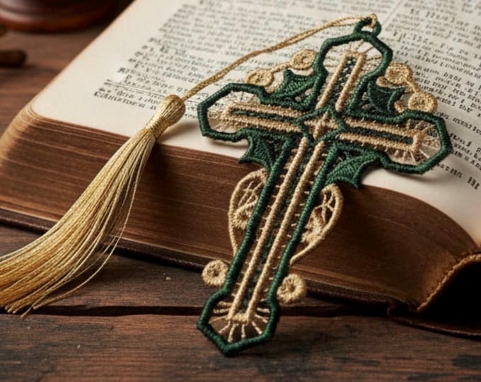 Green and Gold Cross Bookmark