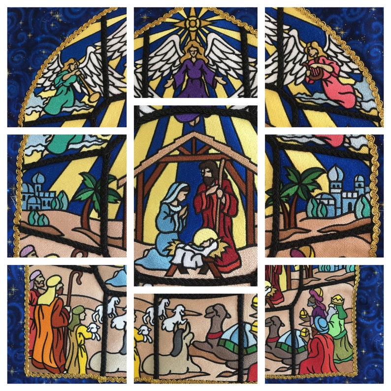 Embroidered Stained Glass Nativity Wall Hanging Etsy