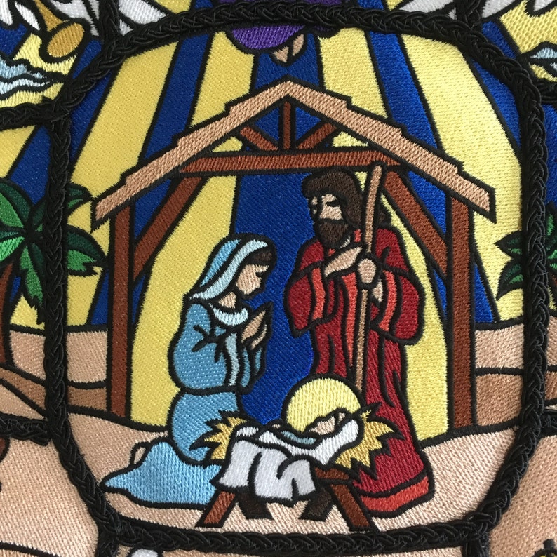 Embroidered Stained Glass Nativity Wall Hanging Etsy