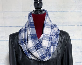 Blue & Gray Plaid Infinity Scarf