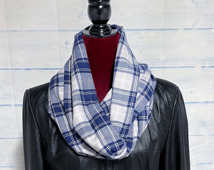 Blue & Gray Plaid Infinity Scarf