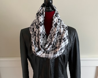 Black and White Plaid Snuggly Flannel Infinity Scarf