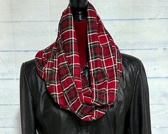 Red and Green Tartan Plaid Infinity Scarf