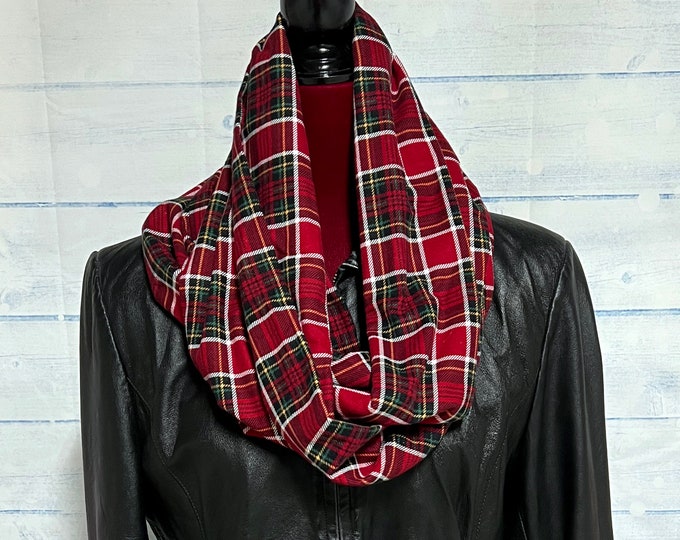 Red and Green Tartan Plaid Infinity Scarf