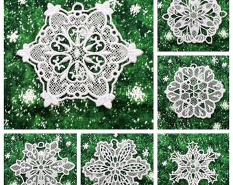 6 Lace Snowflake Ornaments