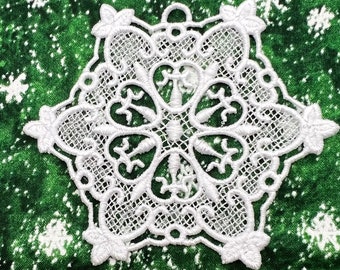 Floating Hearts Snowflake Lace Ornament