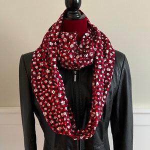 Red and Black Buffalo Check Paw Print Flannel Infinity Scarf image 2