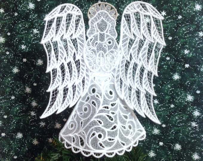 Holly Lace Angel Tree Topper with SILVER Halo