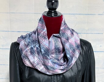 Pink and Periwinkle Rustic Plaid Snuggly Flannel Infinity Scarf