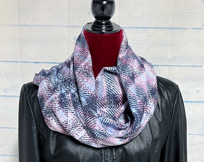 Pink and Periwinkle Rustic Plaid Snuggly Flannel Infinity Scarf