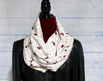 Cardinal Visitors on a Vine Flannel Infinity Scarf