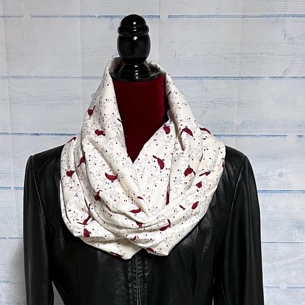 Cardinal Visitors on a Vine Flannel Infinity Scarf