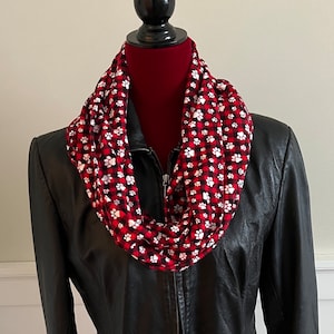 Red and Black Buffalo Check Paw Print Flannel Infinity Scarf image 1