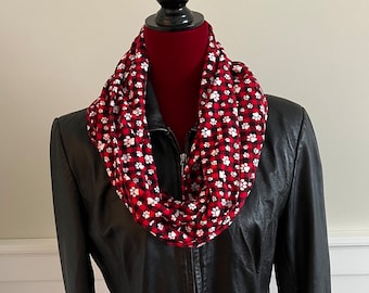 Red and Black Buffalo Check Paw Print Flannel Infinity Scarf