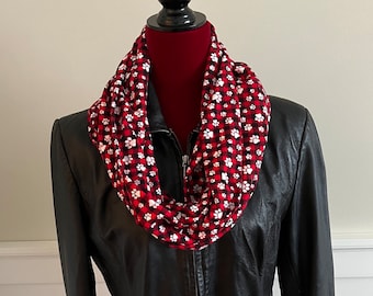 Red and Black Buffalo Check Paw Print Flannel Infinity Scarf