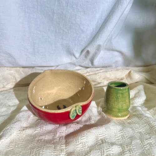 Pedido anticipado: Juego de cuencos de cerámica para matcha, juego de matcha con forma de manzana
