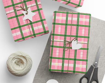 Festive Wrapping Paper for Gifts, Holiday Gift Wrap, Cute Wrapping Sheets, Pink Plaid Gift Wrap, Birthday & Christmas Wrapping