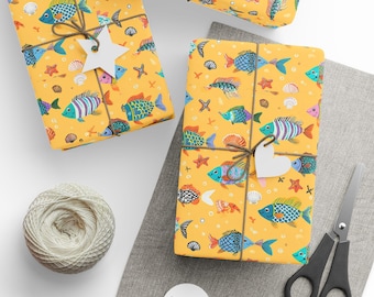 Colorful Fish Wrapping Paper: Ocean Theme, Eco-Friendly Gift Wrap