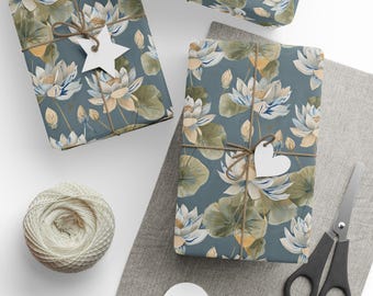 Lotusblumen-Geschenkpapier, botanische Geschenkverpackung, blaue Blumengeschenkpapier, elegante Hochzeitsgeschenkverpackung, luxuriöse Geburtstagsgeschenkverpackung