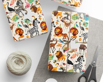 Cartoon Animal Wrapping Paper, Birthday Gift Wrap