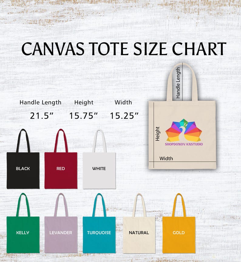 canvas tote bag size chart