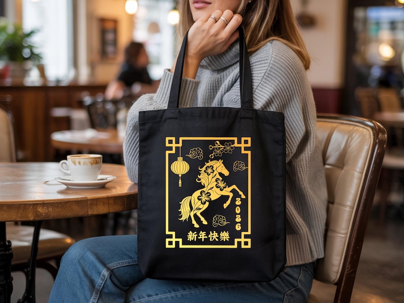 Lunar New Year 2026 Cotton Tote Bag: Chinese Zodiac Culture Gift, Fire Horse Bag image 1