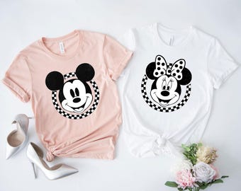 Vintage Mickey Minnie Shirt,Checkered Mickey Minnie T-shirt,Disneyland Shirt,Retro Disney Couple Shirt,Disneyworld Family Vacation Shirt