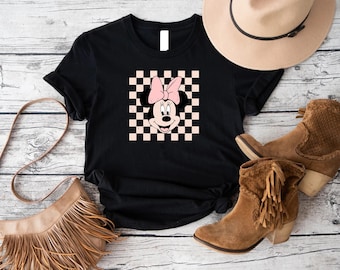 Vintage Minnie Mouse T-Shirt: Checkered Disneyland Vacation Tee