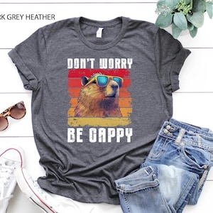 Capybara Don&#39;t Worry Be Cappy Funny Retro Cute Capybara T-Shirt,Funny Capybara Animal Graphic Tee,Sarcastic Meme Sweatshirt,Aesthetic Trendy