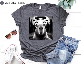 Funny Capybara Selfie T-Shirt: Alien UFO Graphic Tee