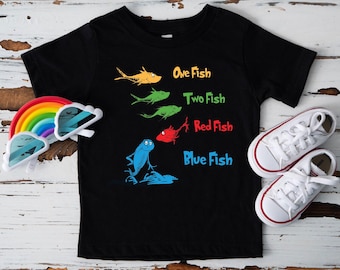 Reading Day T-shirt,Read Across America Shirt,One Fish Two Fish Red Fish Blue Fish,Cat Hat Kids Toddler T-Shirt,Reading Week Matching Shirt
