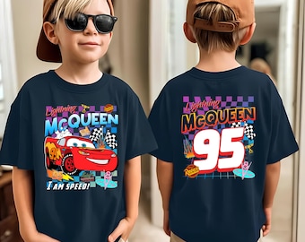 Lightning McQueen Toddler Youth Adult Shirt, McQueen Two-Sided Shirt, Disney Pixar Car Kids Shirt, Checkered McQueen Tee, Disney Cars Shirt