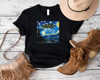 UFO Starry Night Shirt: Trendy Alien Graphic Tee