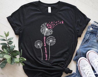 Breast Cancer Awareness Shirt: Dandelion Pink Ribbon Woman Warrior T Shirt