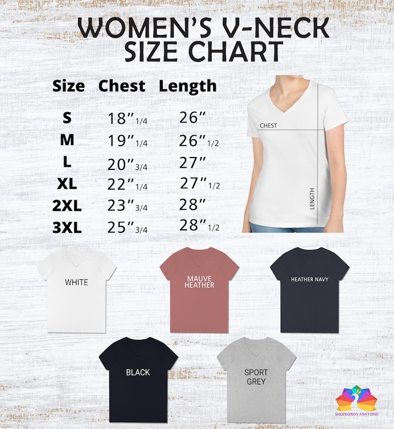 a woman's v - neck size chart with measurements