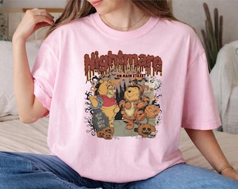 Comfort Colors® Vintage Nightmare On Main Street Shirt, Pooh and Friends Halloween Tee, Disney Family Trip Gift, Winnie the Pooh and Tigger