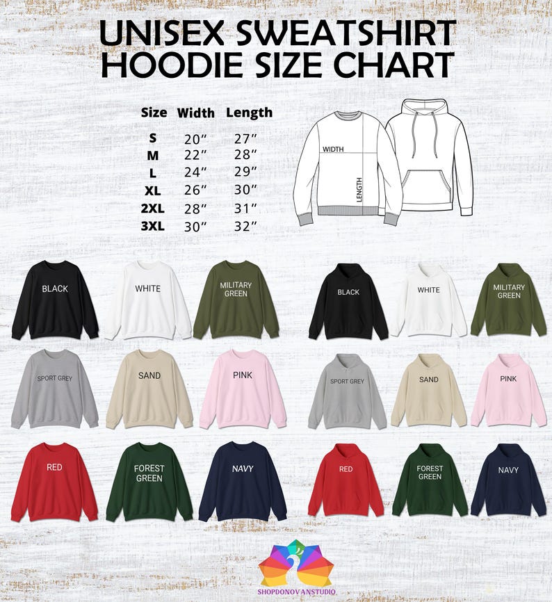the unisex sweat shirt hoodie size chart