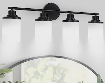 Lámparas de baño modernas Holim de 4 luces negras, lámparas de tocador para baño