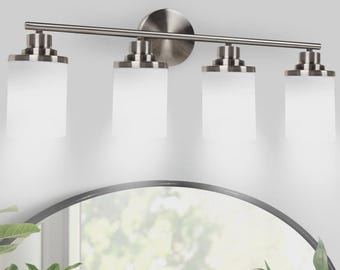 Lámparas de baño Holim de 4 luces en níquel cepillado, lámparas de tocador para baño